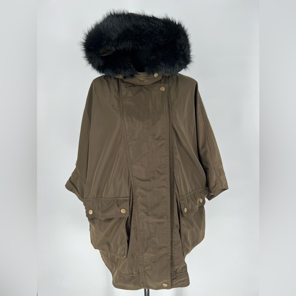 ZARA BASIC FAUX FUR‎ HOODED LIGHTER WEIGHT PARKA,3POCKETS,WIND & RAIN RESISTANT